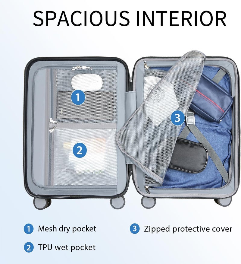 KROSER Hardside Expandable Carry On Luggage with Spinner Wheels & Built-in TSA Lock, Durable Suitcase Rolling Luggage with USB Port, Carry-On 20-Inch, White - Image 3